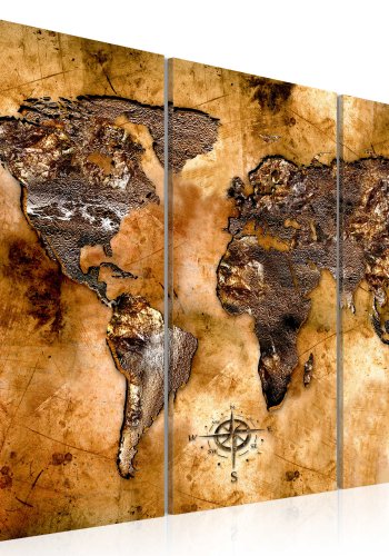 ARTGEIST - Verdenskort i metalliske nuancer trykt p lrred, 3-delt - Flere strrelser