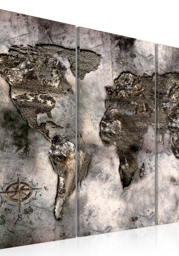 ARTGEIST - Verdenskort i metalliske nuancer trykt p lrred, 3-delt - Flere strrelser