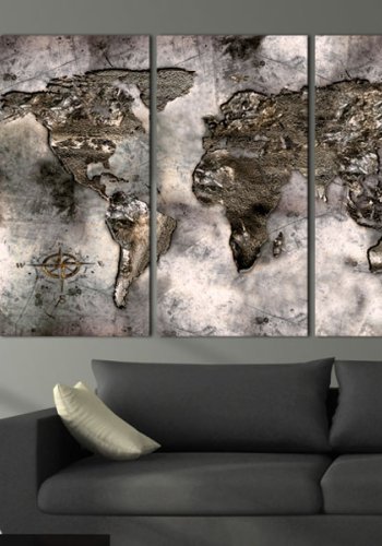 ARTGEIST - Verdenskort i metalliske nuancer trykt p lrred, 3-delt - Flere strrelser