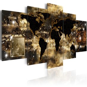ARTGEIST verdenskort trykt p lrred - Continents of bronze, 5-delt - Flere strrelser