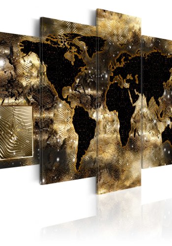 ARTGEIST verdenskort trykt p lrred - Continents of bronze, 5-delt - Flere strrelser