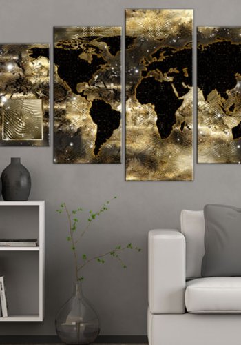 ARTGEIST verdenskort trykt p lrred - Continents of bronze, 5-delt - Flere strrelser