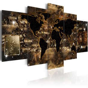 ARTGEIST verdenskort trykt p lrred - World of bronze, 5-delt - Flere strrelser