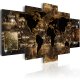 ARTGEIST verdenskort trykt p lrred - World of bronze, 5-delt - Flere strrelser