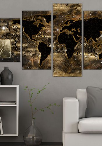 ARTGEIST verdenskort trykt p lrred - World of bronze, 5-delt - Flere strrelser