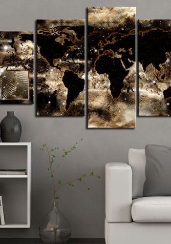 ARTGEIST verdenskort trykt p lrred - Continents and stars, 5-delt - Flere strrelser