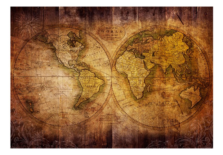 ARTGEIST Fototapet - World on old map, vintage verdenskort i brune farver (flere strrelser)