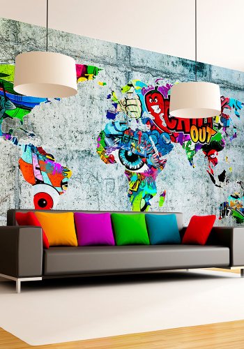 ARTGEIST Fototapet - Map - Graffiti, verdenskort lavet af grafitti (flere strrelser) 