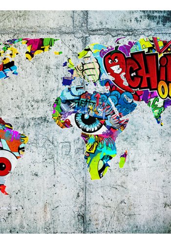 ARTGEIST Fototapet - Map - Graffiti, verdenskort lavet af grafitti (flere strrelser) 