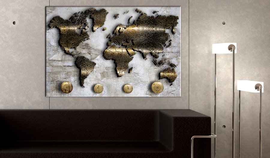 ARTGEIST Golden Journey - Verdenskort med gylden messing finish trykt p kork - Flere strrelser