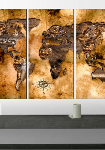 ARTGEIST Shade of Gold - Verdenskort i nuancer af guld trykt p kork, 3-delt - Flere strrelser