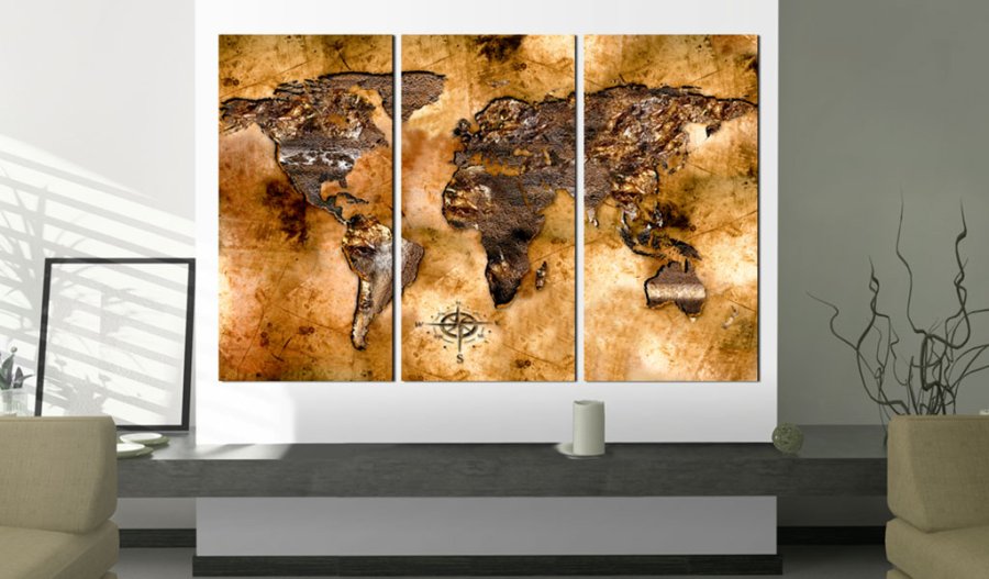 ARTGEIST Shade of Gold - Verdenskort i nuancer af guld trykt p kork, 3-delt - Flere strrelser