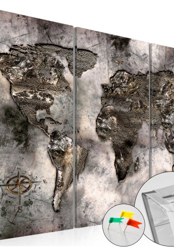 ARTGEIST - Verdenskort i metalliske nuancer trykt p kork, 3-delt - Flere strrelser