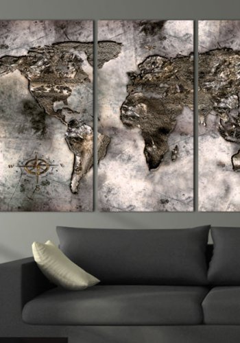 ARTGEIST - Verdenskort i metalliske nuancer trykt p kork, 3-delt - Flere strrelser