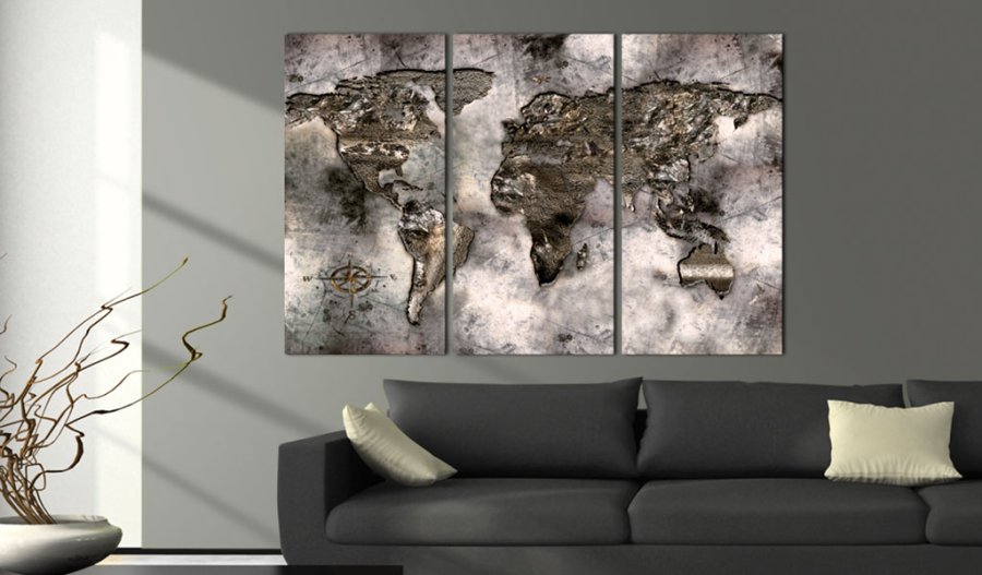 ARTGEIST - Verdenskort i metalliske nuancer trykt p kork, 3-delt - Flere strrelser