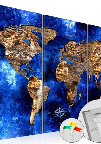 ARTGEIST Golden Continents - Verdenskort i guld og bl nuancer trykt p kork - Flere strrelser