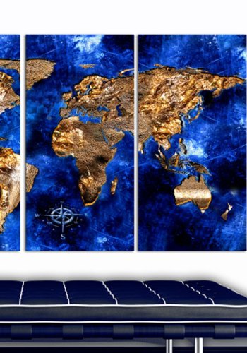 ARTGEIST Golden Continents - Verdenskort i guld og bl nuancer trykt p kork - Flere strrelser