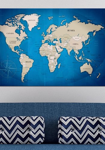 ARTGEIST Dark Blue Trail - Klassisk verdenskort trykt p lrred - Flere strrelser