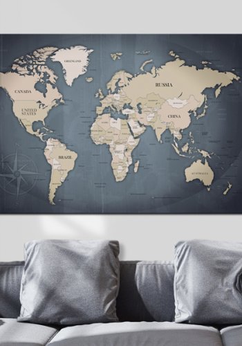 ARTGEIST World Map: Shades of Grey - Klassisk verdenskort trykt p lrred - Flere strrelser
