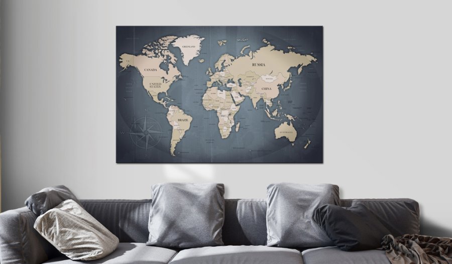 ARTGEIST World Map: Shades of Grey - Klassisk verdenskort trykt p lrred - Flere strrelser