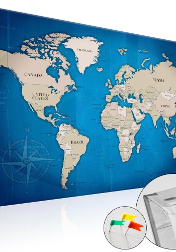 ARTGEIST Dark Blue Trail - Klassisk verdenskort trykt p kork - Flere strrelser