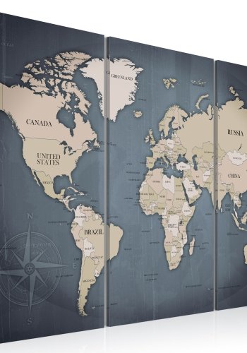 ARTGEIST Anthracitic World - Klassisk verdenskort trykt p lrred, 3-delt - Flere strrelser