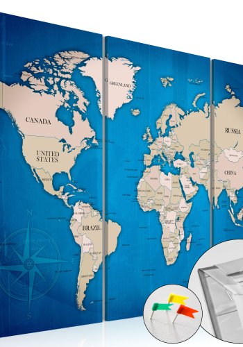 ARTGEIST Ink Journey - Triptych klassisk verdenskort trykt p kork, 3-delt - Flere strrelser