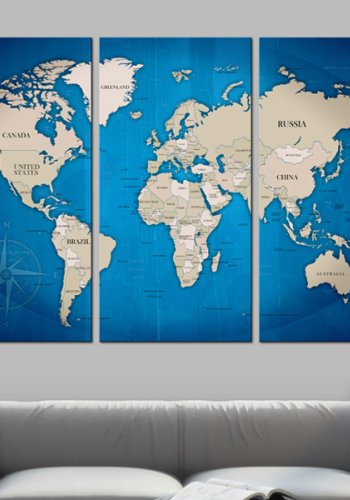 ARTGEIST Ink Journey - Triptych klassisk verdenskort trykt p kork, 3-delt - Flere strrelser