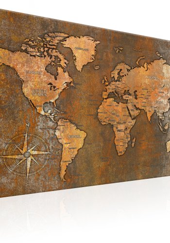 ARTGEIST Rusty World - Verdenskort i rustet stl trykt p lrred - Flere strrelser