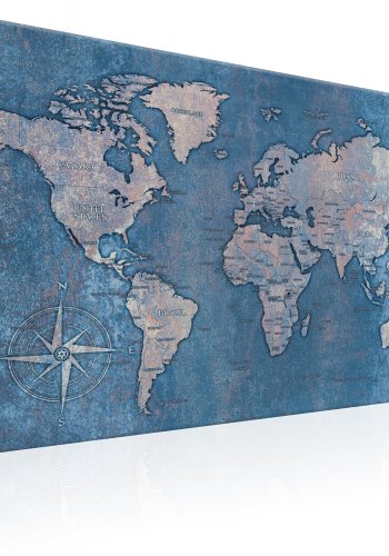 ARTGEIST Sapphire Planet - Verdenskort i bl oxideret look trykt p lrred - Flere strrelser