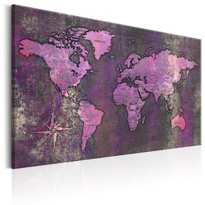 ARTGEIST Amethyst Map - Verdenskort i lilla oxideret look trykt p lrred - Flere strrelser