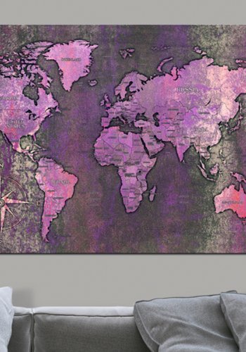 ARTGEIST Amethyst Map - Verdenskort i lilla oxideret look trykt p lrred - Flere strrelser