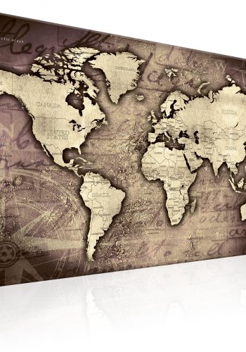 ARTGEIST Precious World - Gammelt verdenskort i messing nuancer trykt p lrred - Flere strrelser