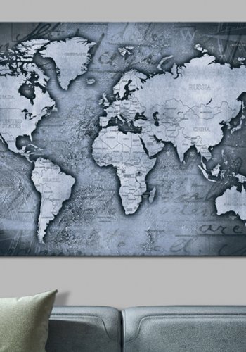 ARTGEIST Sapphire World - Gammelt verdenskort i bl nuancer trykt p lrred - Flere strrelser