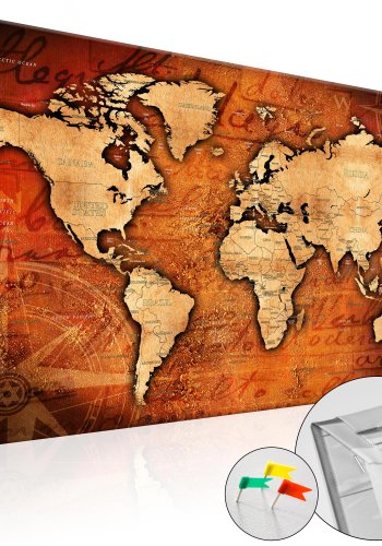 ARTGEIST Amber World - Gammelt verdenskort i rav og guld nuancer trykt p kork - Flere strrelser