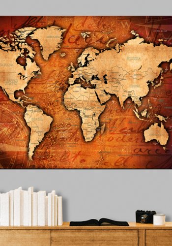 ARTGEIST Amber World - Gammelt verdenskort i rav og guld nuancer trykt p kork - Flere strrelser