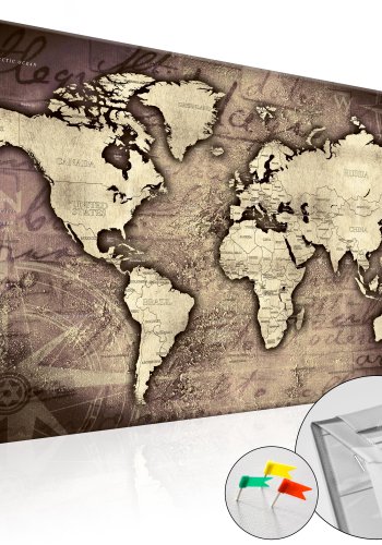 ARTGEIST Precious World - Gammelt verdenskort i messing nuancer trykt p kork - Flere strrelser