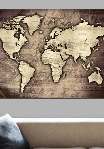 ARTGEIST Precious World - Gammelt verdenskort i messing nuancer trykt p kork - Flere strrelser