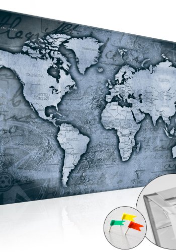 ARTGEIST Sapphire World - Gammelt verdenskort i bl nuancer trykt p kork - Flere strrelser