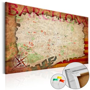 ARTGEIST Map of Barcelona - Kort over Barcelona i kork - Rde og gule farver - Flere strrelser