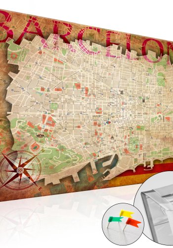 ARTGEIST Map of Barcelona - Kort over Barcelona i kork - Rde og gule farver - Flere strrelser