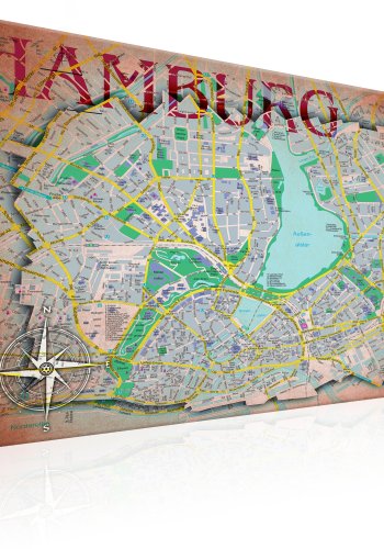 ARTGEIST Map of Hamburg - Kort over Hamborg trykt p lrred - Flere strrelser