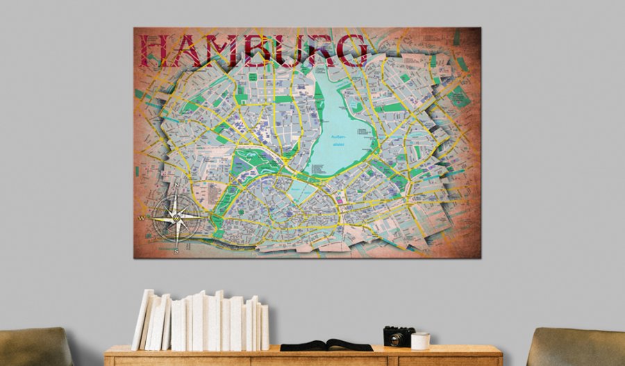 ARTGEIST Map of Hamburg - Kort over Hamborg trykt p kork - Flere strrelser