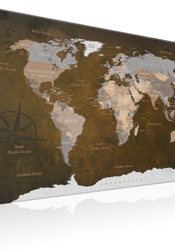 ARTGEIST Cinnamon Travels - Brunt verdenskort med kompas trykt p lrred - Flere strrelser