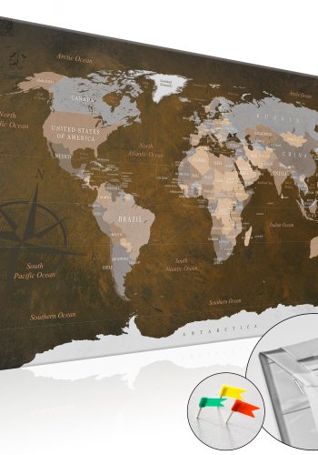 ARTGEIST Cinnamon Travels - Brunt verdenskort med kompas trykt p kork - Flere strrelser