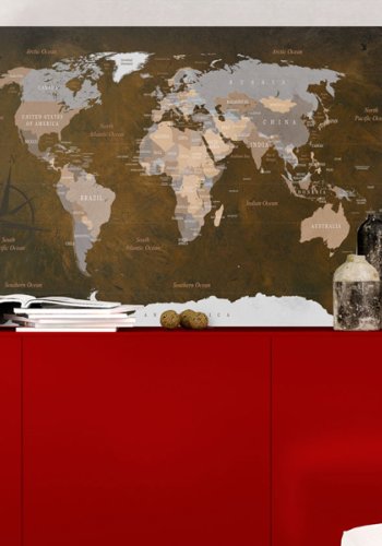 ARTGEIST Cinnamon Travels - Brunt verdenskort med kompas trykt p kork - Flere strrelser