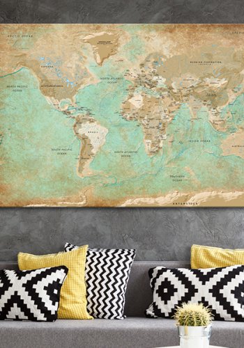 ARTGEIST Celadon Journey - Rustikt verdenskort trykt p kork - Flere strrelser