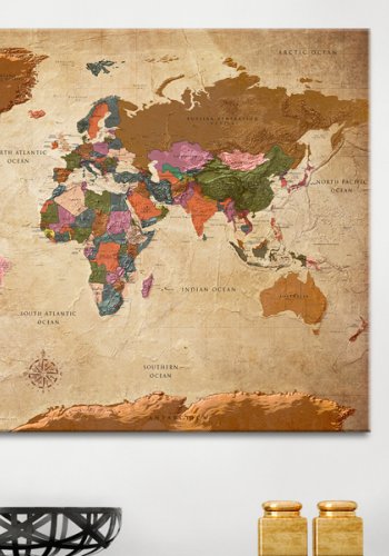 ARTGEIST Brown Elegance - Gammelt verdenskort trykt p lrred - Flere strrelser