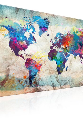 ARTGEIST Colourful Madness - Farverigt verdenskort p marmor trykt p lrred - Flere strrelser