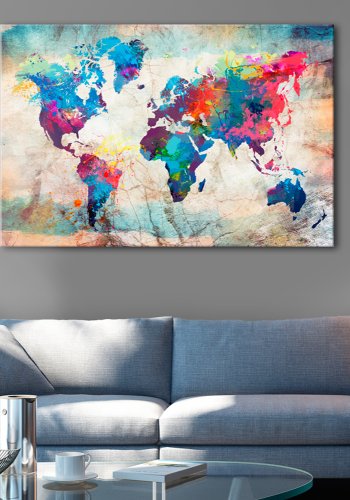 ARTGEIST Colourful Madness - Farverigt verdenskort p marmor trykt p lrred - Flere strrelser